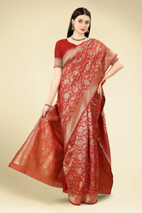 Thumbnail for NOZ2TOZ Women Party Wear Designer Red Colour Banarasi Silk Saree - Distacart