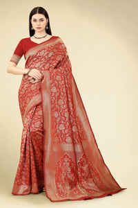 Thumbnail for NOZ2TOZ Women Party Wear Designer Red Colour Banarasi Silk Saree - Distacart