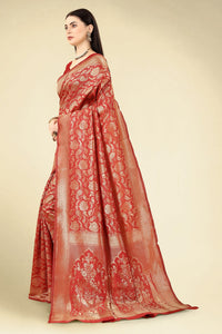 Thumbnail for NOZ2TOZ Women Party Wear Designer Red Colour Banarasi Silk Saree - Distacart