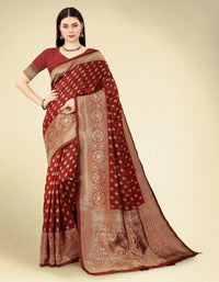 Thumbnail for NOZ2TOZ Women Party Wear Designer Maroon Colour Banarasi Silk Saree - Distacart