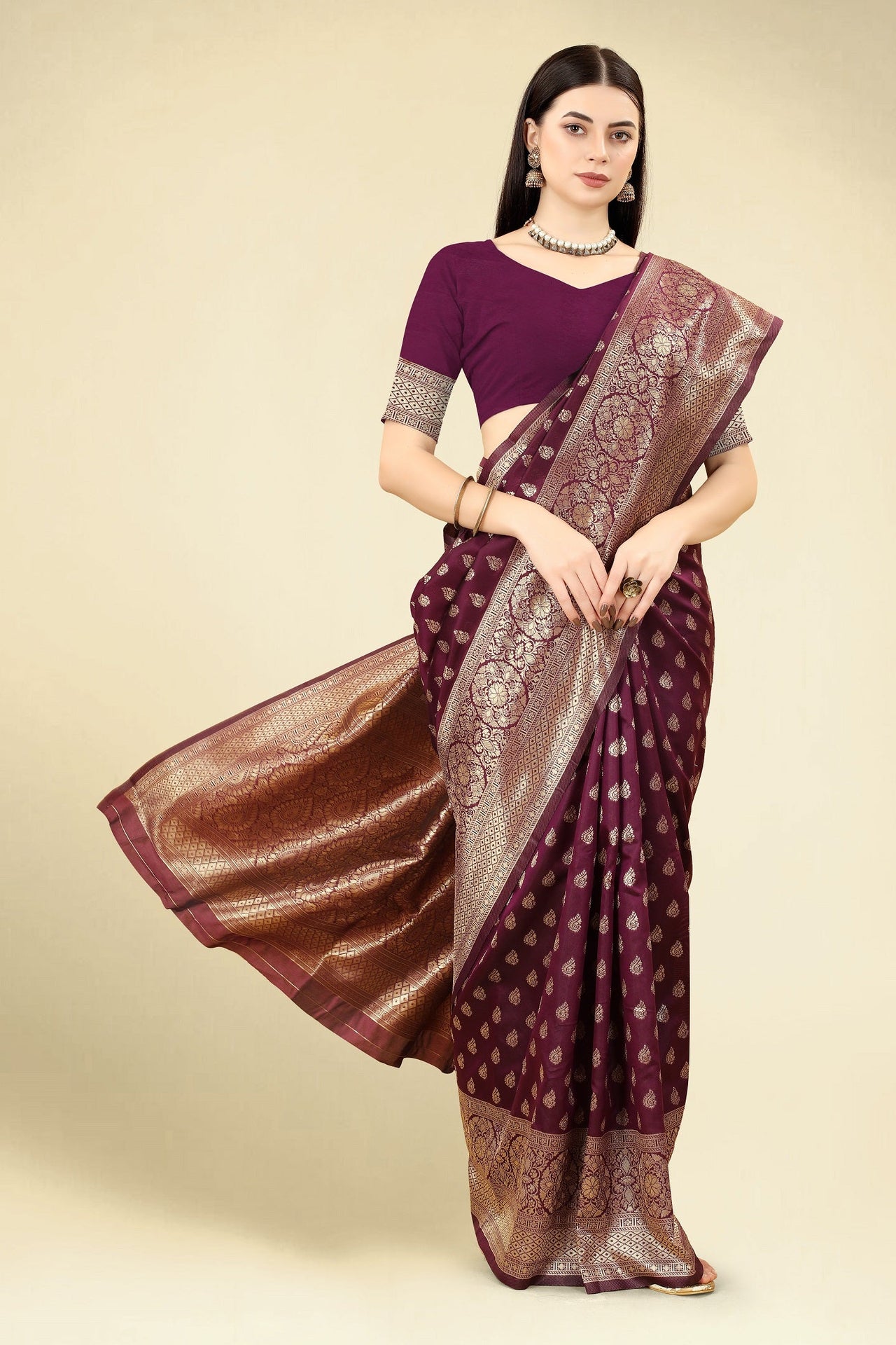 NOZ2TOZ Women Party Wear Designer Purple Colour Banarasi Silk Saree - Distacart
