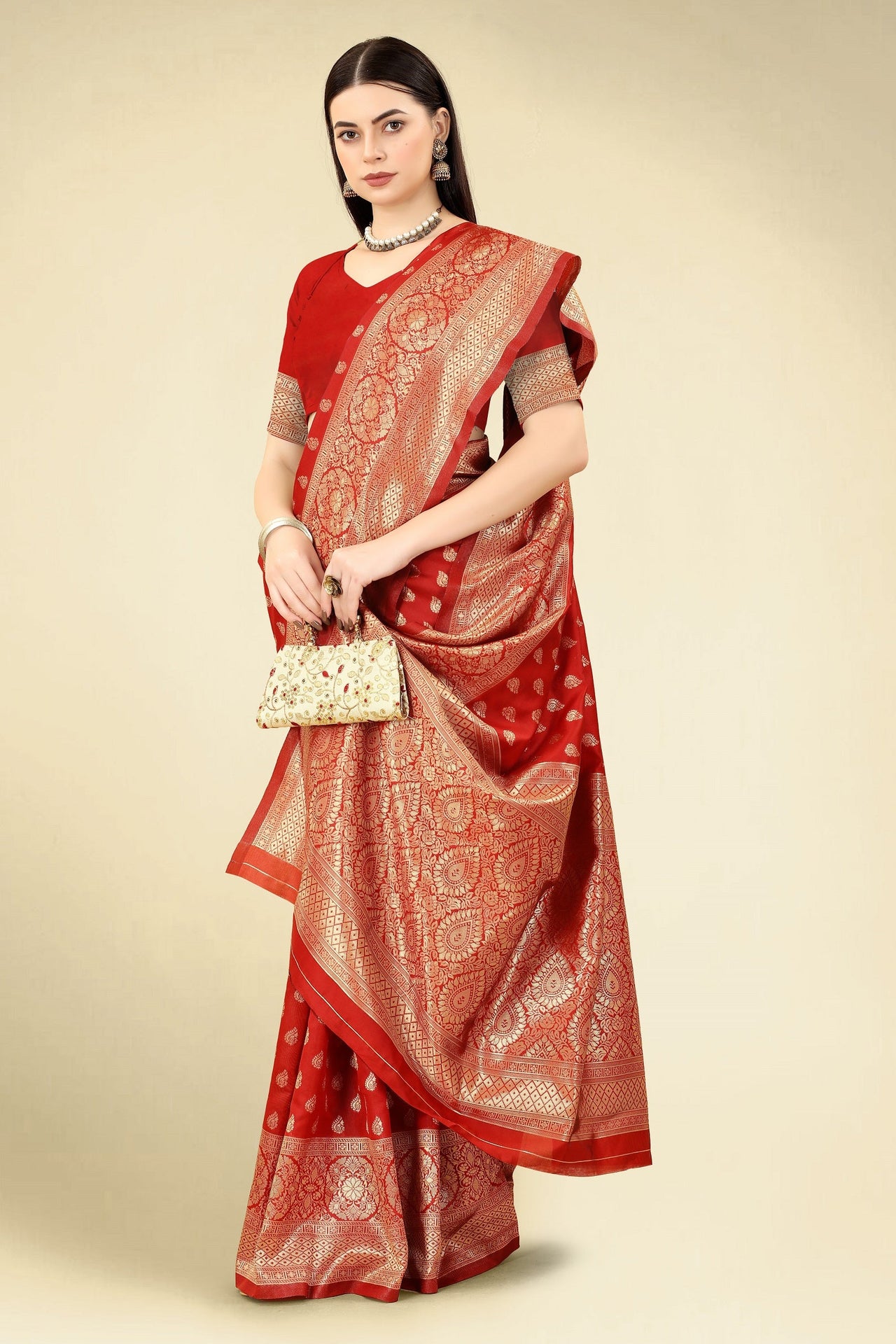 NOZ2TOZ Women Party Wear Designer Red Colour Banarasi Silk Saree - Distacart