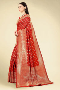 Thumbnail for NOZ2TOZ Women Party Wear Designer Red Colour Banarasi Silk Saree - Distacart