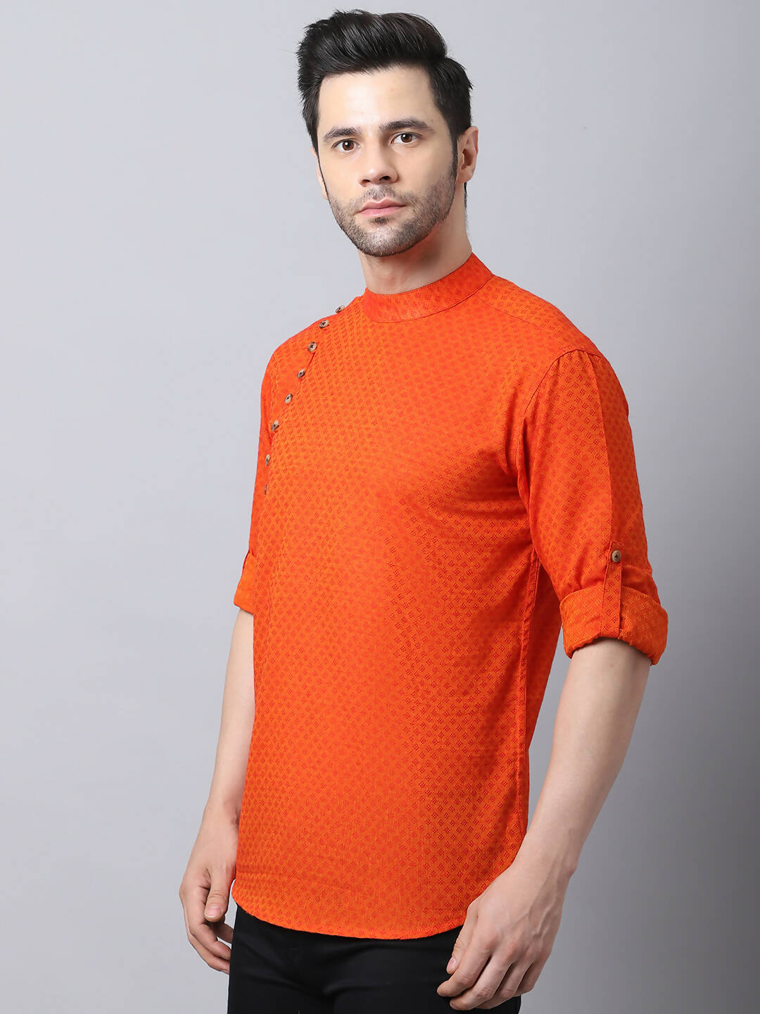 Even Apparels Orange Pure Cotton Kurta With Side Placket - Distacart