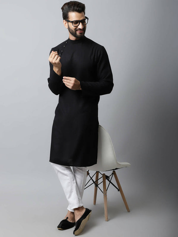 Even Apparels Black Color Linen Linen Men's Kurta With Side Placket (LN761) - Distacart