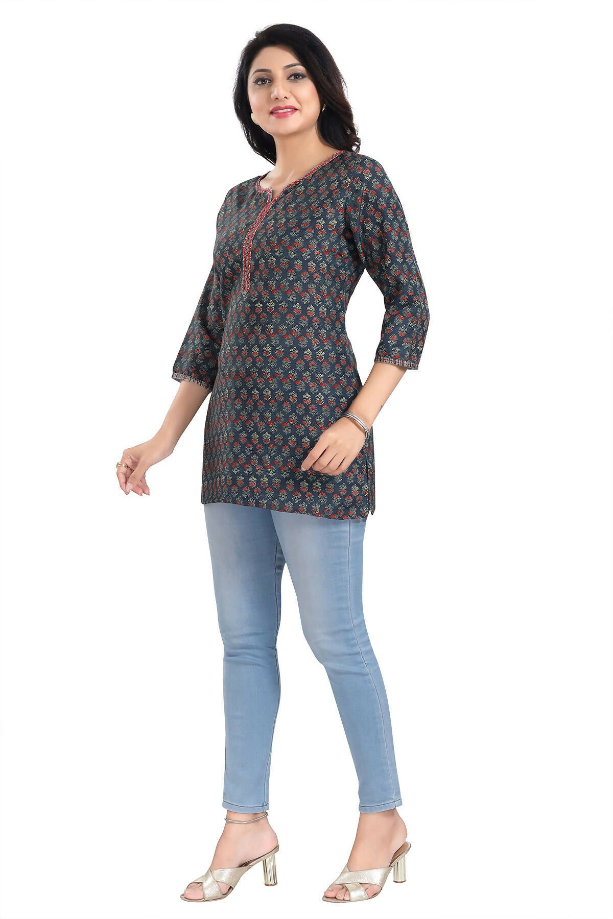 Snehal Creations Novel Navy Blue Rayon Short Kurti Tunic Top - Distacart