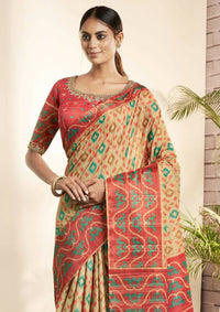 Thumbnail for Beige Bhagalpuri Silk Woven design with Hand work butta Saree - Norita Nirvi - Distacart