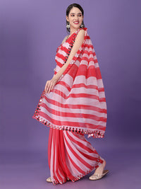 Thumbnail for Malishka Women's Multi Colour Printed Mirrow Work Georgette Saree With Unstitched Blouse - Distacart