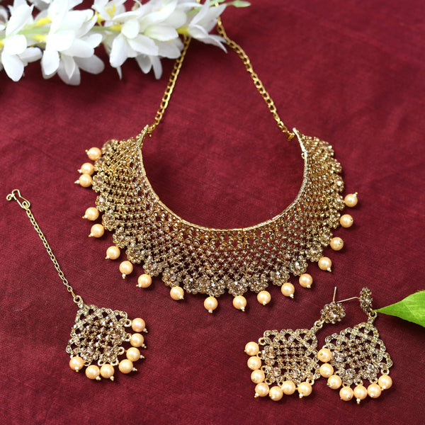 Mominos Fashion Johar Kamal Traditional Rajwadi Design Heavy Golden Color Necklace Set - Distacart