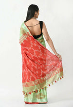 Thumbnail for Mominos Fashion Moeza Light Green & Red Bhagalpuri Handloom Ikat Pure Cotton Saree with unstitched Blouse piece - Distacart