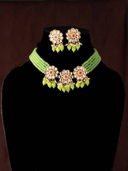 Mominos Fashion Johar Kamal Women's Pista Beads Pearls Gold-Plated Jewellery Set