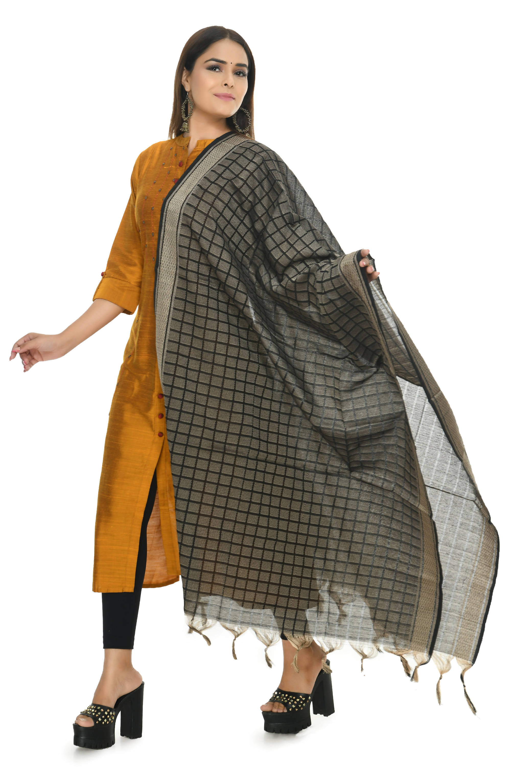 Mominos Fashion Moeza Handloom Cotton Black Dupatta - Distacart