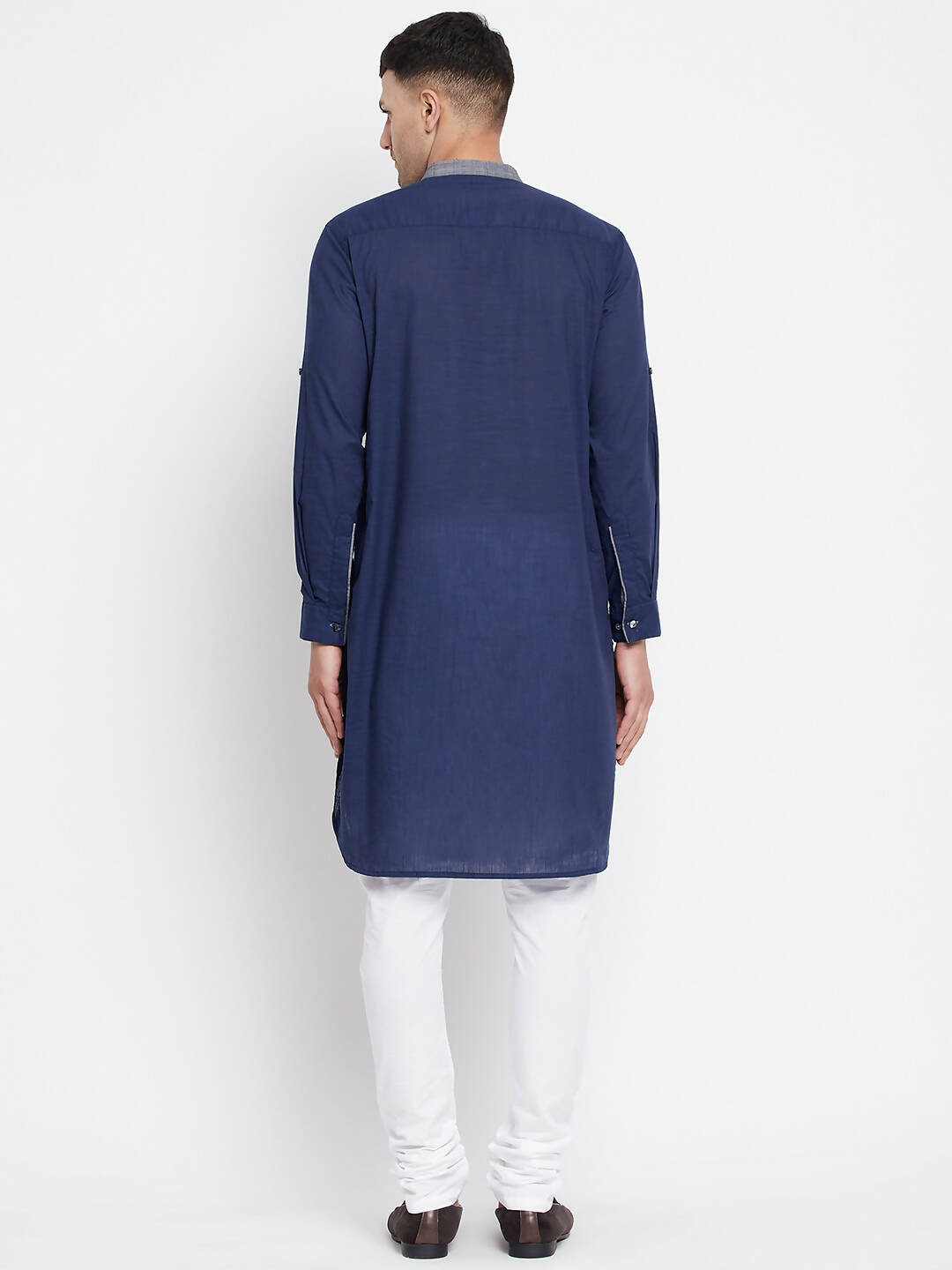 Even Apparels Blue Pure Cotton Men's Kurta With Contrast Collar And Placket - Distacart