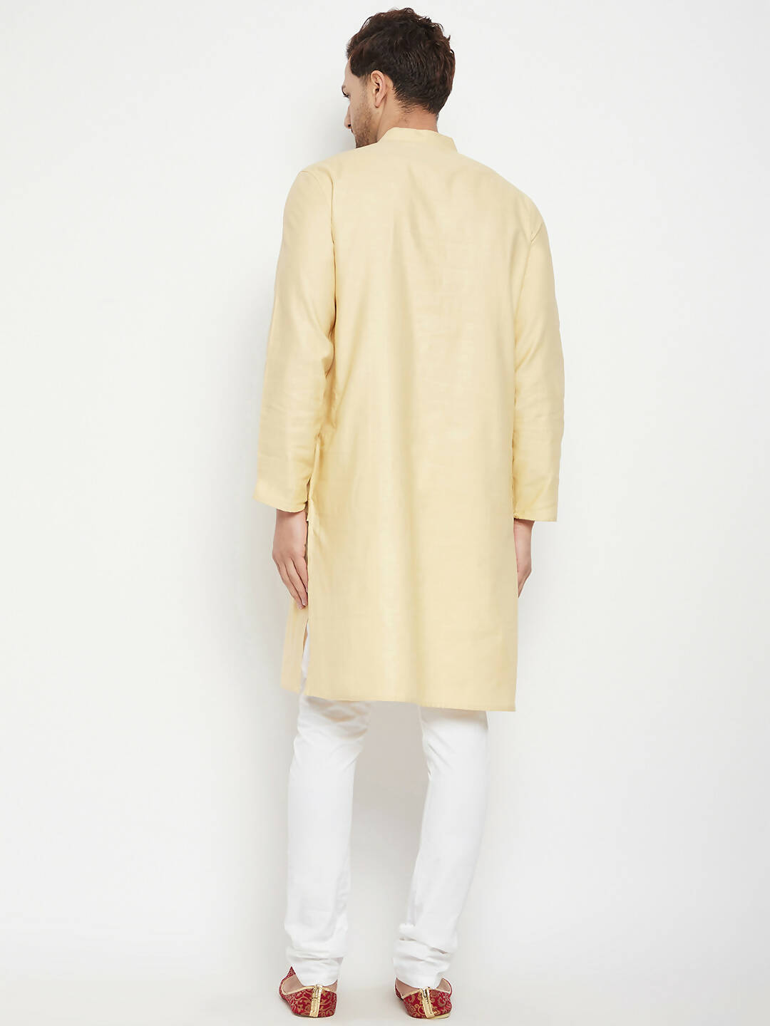 Even Apparels Beige Pure Cotton Long Men's Kurta With Band Collar - Distacart