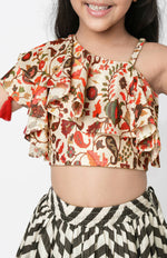 Thumbnail for Lil Drama Chromatic Fusion Girls Black & White Stripe Hand Embroidery Lehanga Choli - Distacart