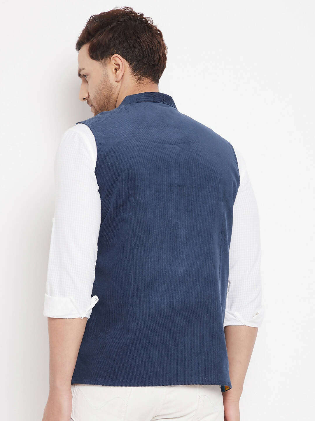 Even Apparels Blue Polyester Men's Nehru Jacket-Contrast Lining-Inbuilt Pocket Square - Distacart