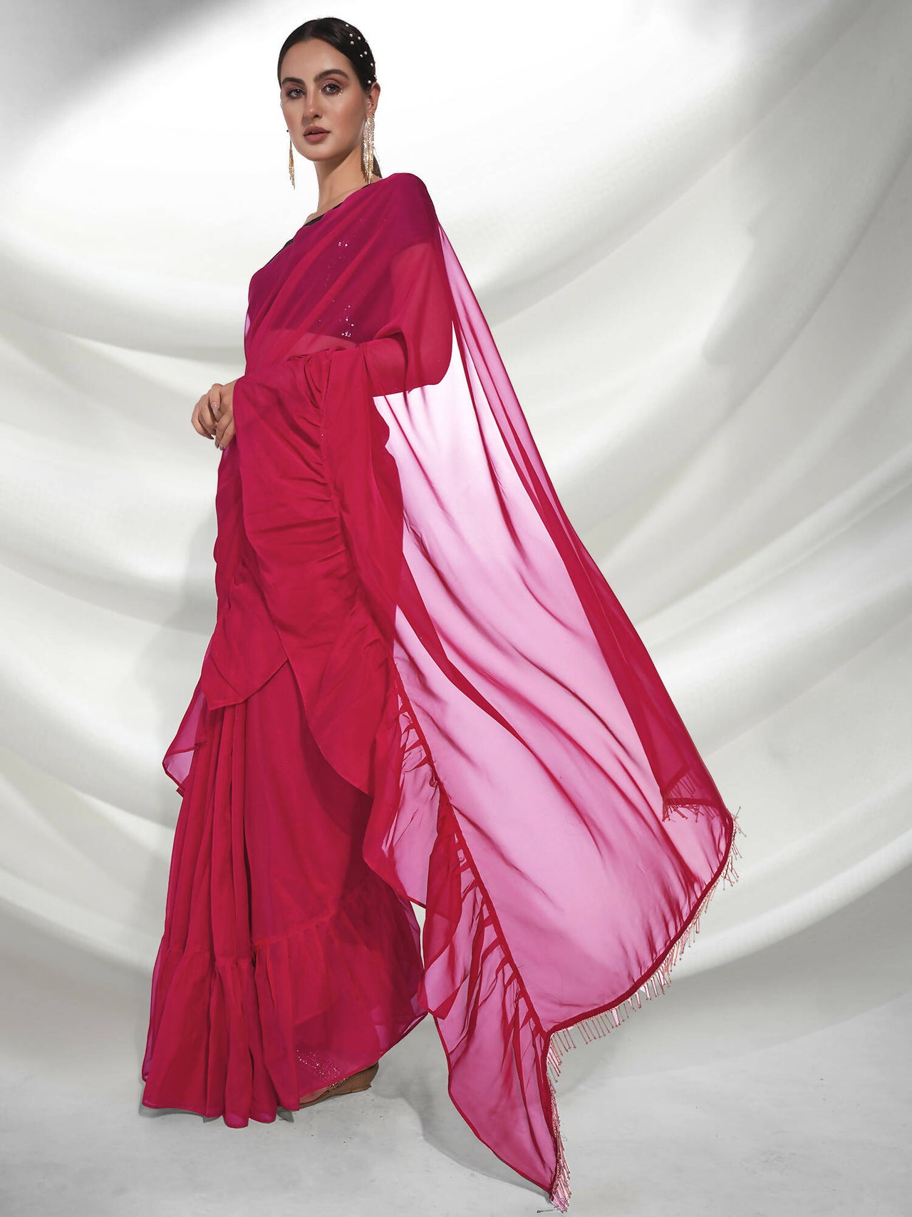 Pink Organza Solid Saree With Unstitched Blouse Piece - Shanaya - Distacart