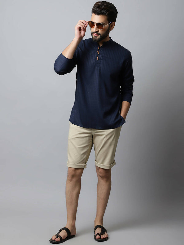 Even Apparels Navy blue Color Pure Cotton Men's Kurta With Side Placket (CHK082) - Distacart