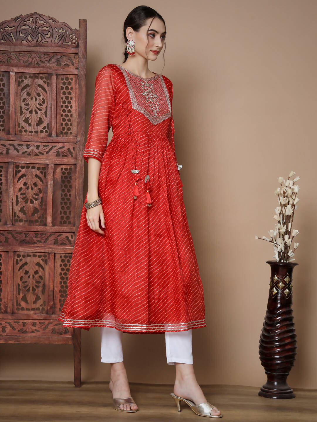 Myshka Women's Red Anarkali Kurta - Distacart