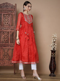 Thumbnail for Myshka Women's Red Anarkali Kurta - Distacart