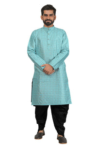 Thumbnail for DEIANA'S Fancy Black Dhoti Embroidery kurta Set For Men's (Sky Blue) - Distacart