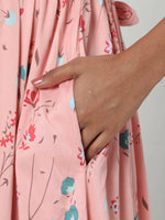 Thumbnail for Manet Three Fourth Maternity Dress Floral Print With Concealed Zipper Nursing Access - Peach - Distacart