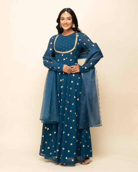 FIORRA Women's Teal Blue Georgette Anarkali Kurta With Dupatta - Distacart