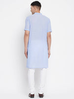 Thumbnail for Even Apparels Blue Pure Cotton Men's H/S Kurta With Band Collar - Distacart