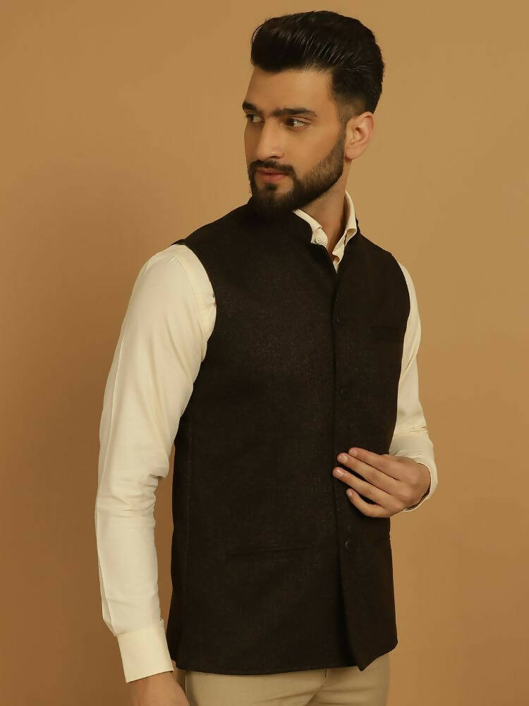 Even Apparels Nehru Jacket With Welt Pockets - Brown - Distacart