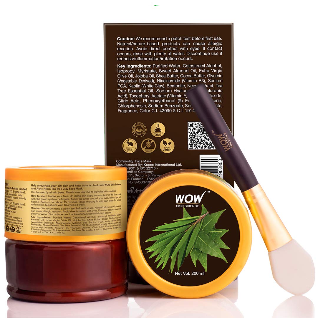 Wow Skin Science Anti-Acne Neem & Tea Tree Clay Face Mask key Ingredients