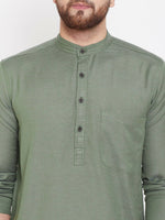 Thumbnail for Even Apparels Green Color Linen Linen Men's Kurta With Band Collar - Distacart