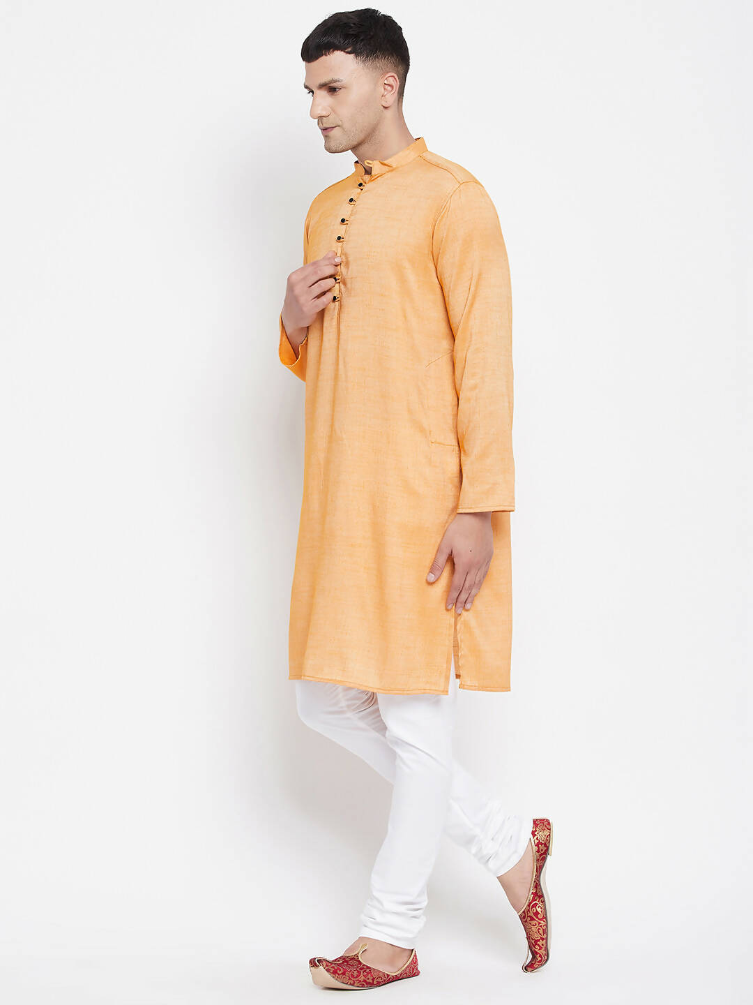 Even Apparels Yellow Rayon Men's Kurta With Band Collar - Distacart