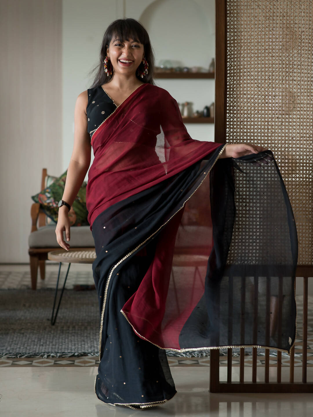 Suta Black Woven Design Pure Cotton Saree - Distacart