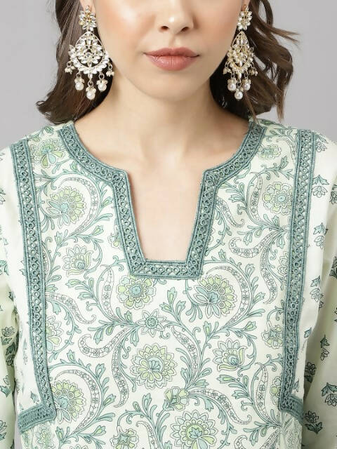 FIORRA Women's Sea Green Cotton A-Line Kurta Set - Distacart