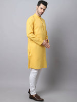 Thumbnail for Even Apparels Yellow Pure Cotton Men's Kurta With Band Collar - Distacart