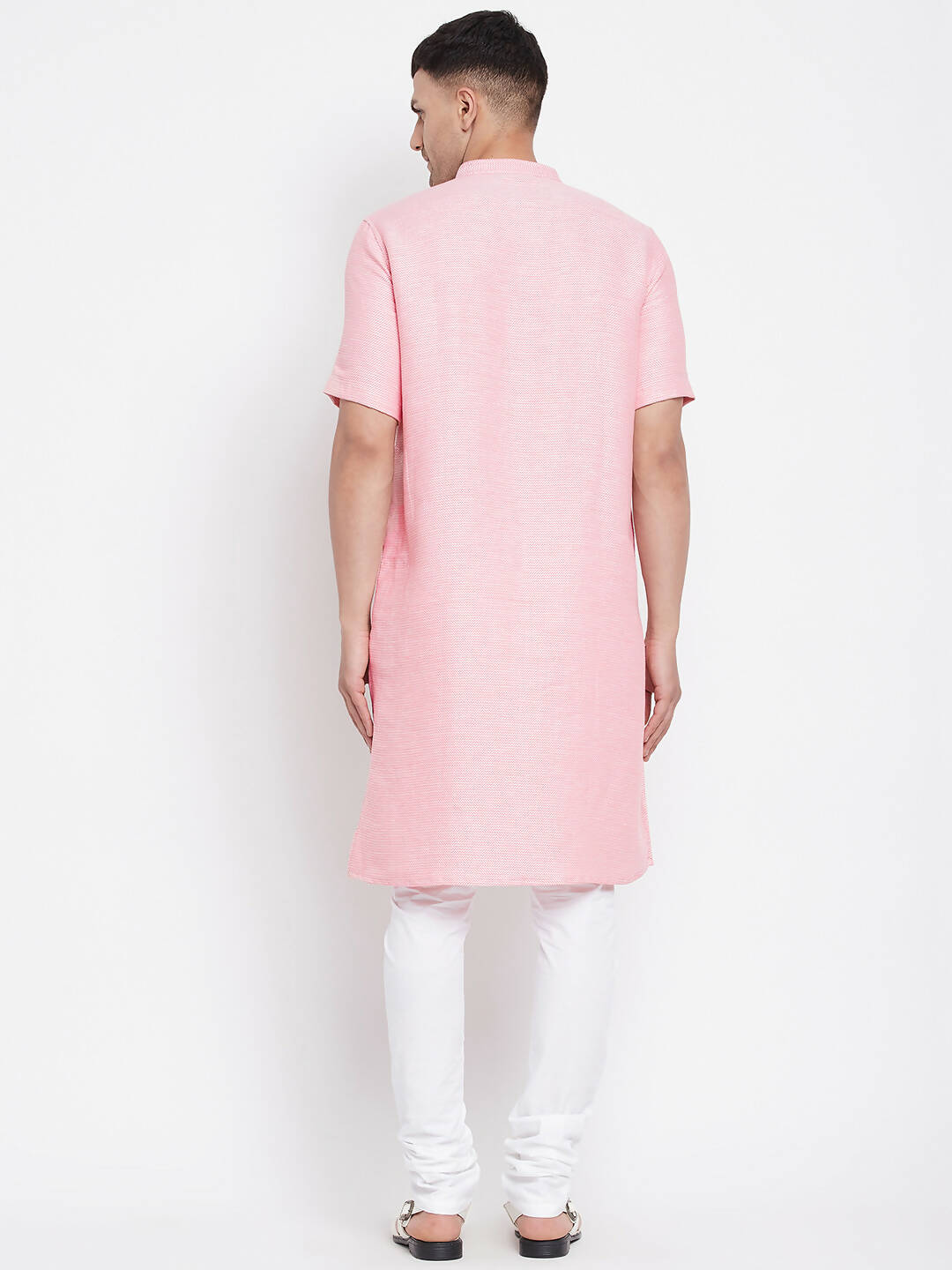 Even Apparels Pink Pure Cotton Men's H/S Kurta With Band Collar - Distacart