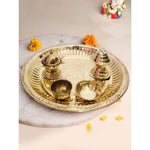 Thumbnail for Tied Ribbons Gold Toned Pooja Thali With Attached Incense Diya Tilak Holder - Distacart