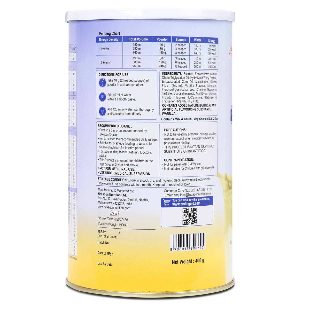 PediaGold Plus 100% Peptide Diet for Children - Vanilla Flavor - Distacart