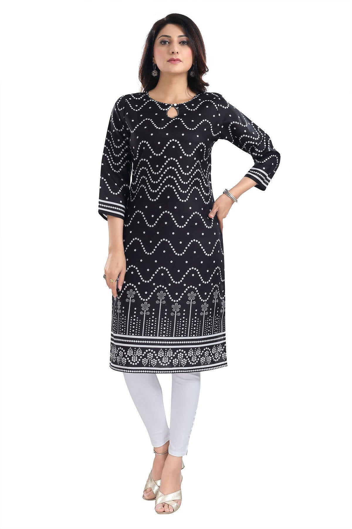 Snehal Creations Wonderful Black Designer Digital Print Cotton Slub Fabric Long Kurti Tunic - Distacart