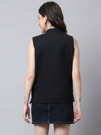 Thumbnail for Even Apparels Black Linen Cotton Open Front Women's Waistcoat - Distacart