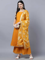 Thumbnail for Myshka Women Yellow Panelled Kurta with Palazzos With Dupatta - Distacart