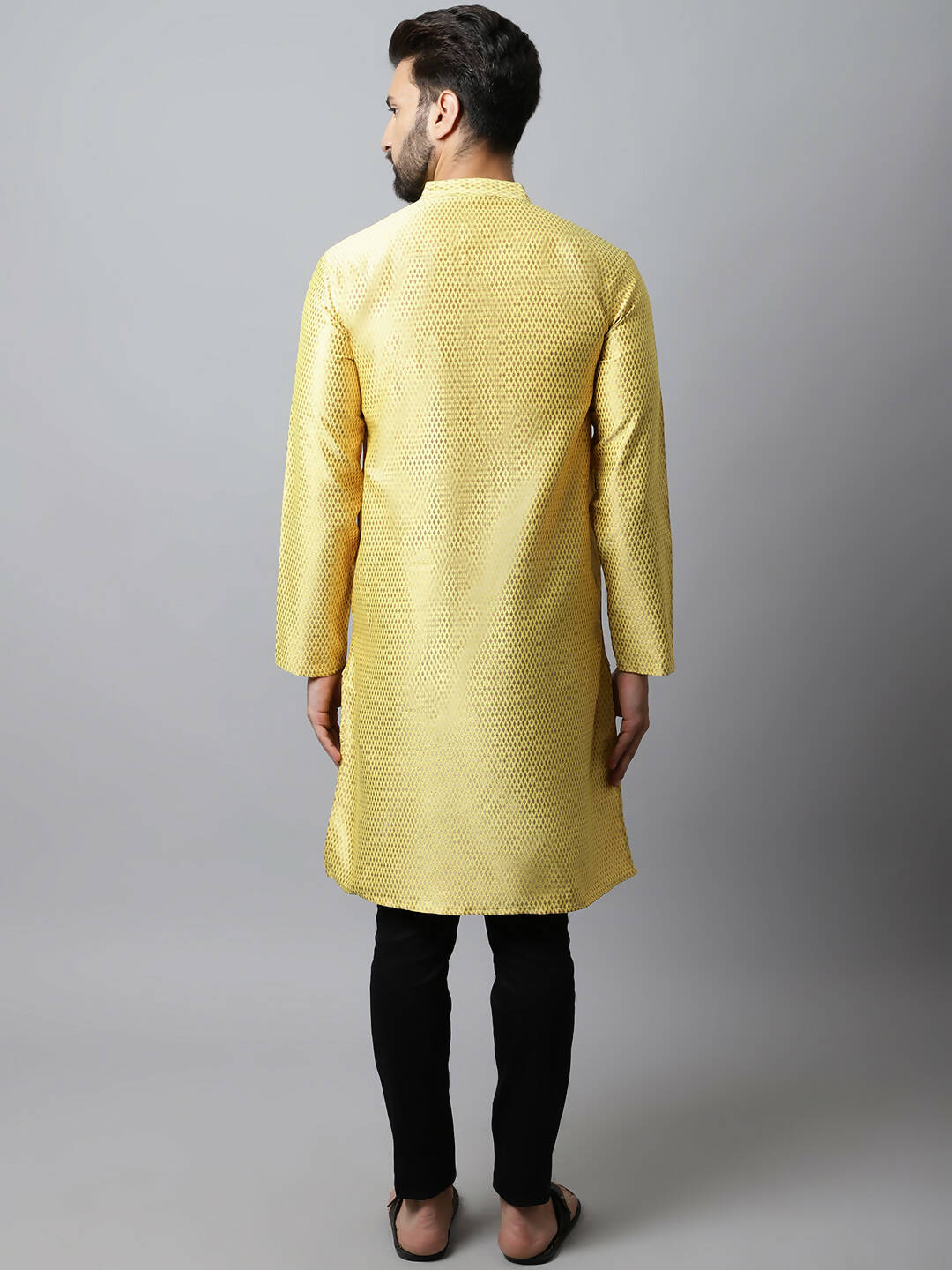 Even Apparels Yellow Color Art Silk Banarsi Silk Men's Kurta With Band Collar (BS017) - Distacart