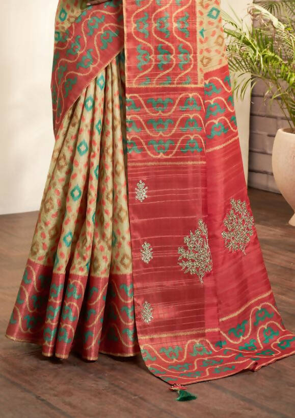Beige Bhagalpuri Silk Woven design with Hand work butta Saree - Norita Nirvi - Distacart