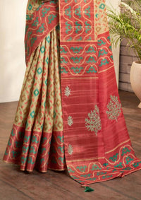 Thumbnail for Beige Bhagalpuri Silk Woven design with Hand work butta Saree - Norita Nirvi - Distacart