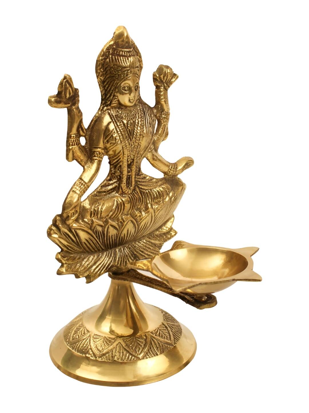 Spillbox Gold-Toned Brass Lakshmi Diya Pooja Essential - Distacart