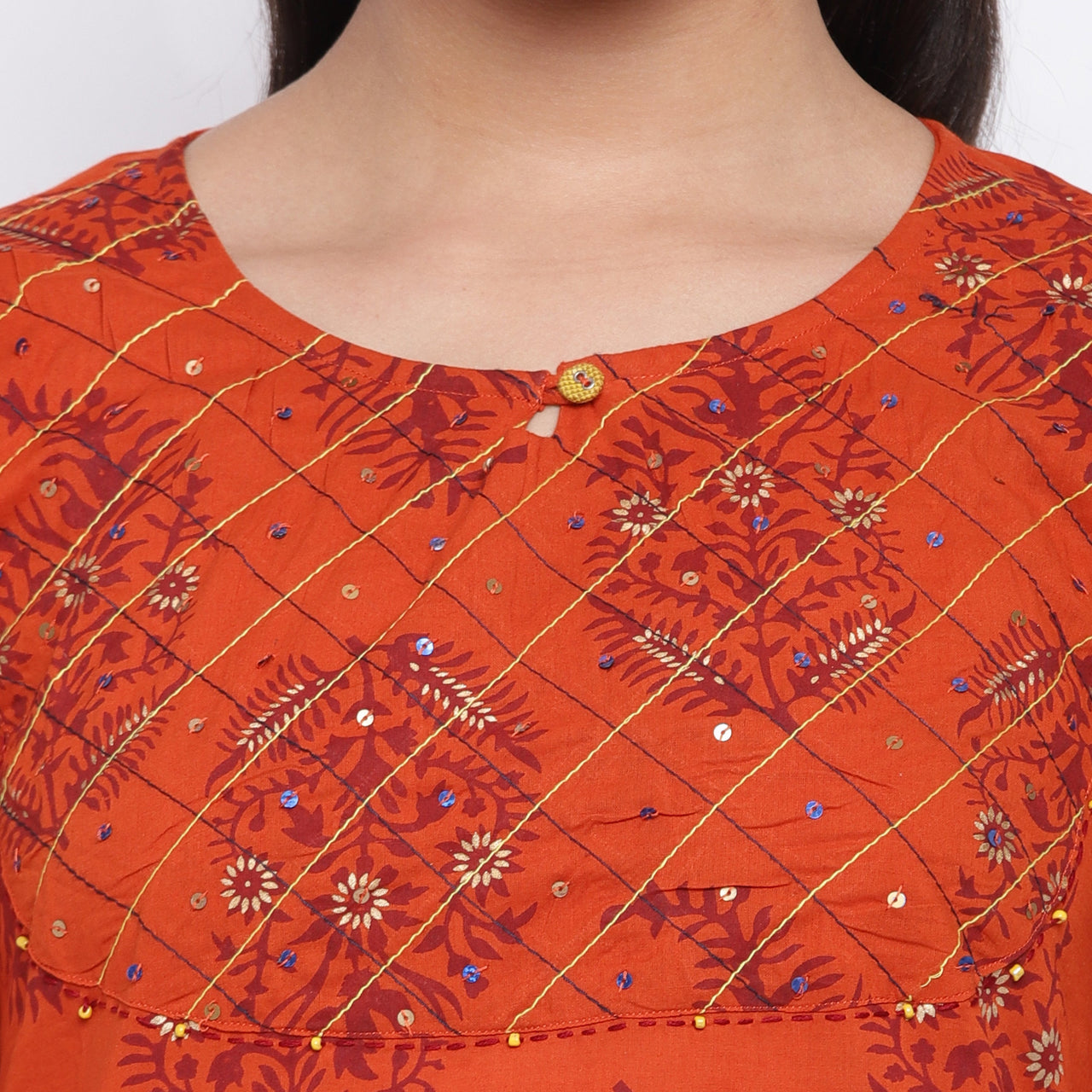 NOZ2TOZ Women Orange Cotton Kurti (1pc) - Distacart