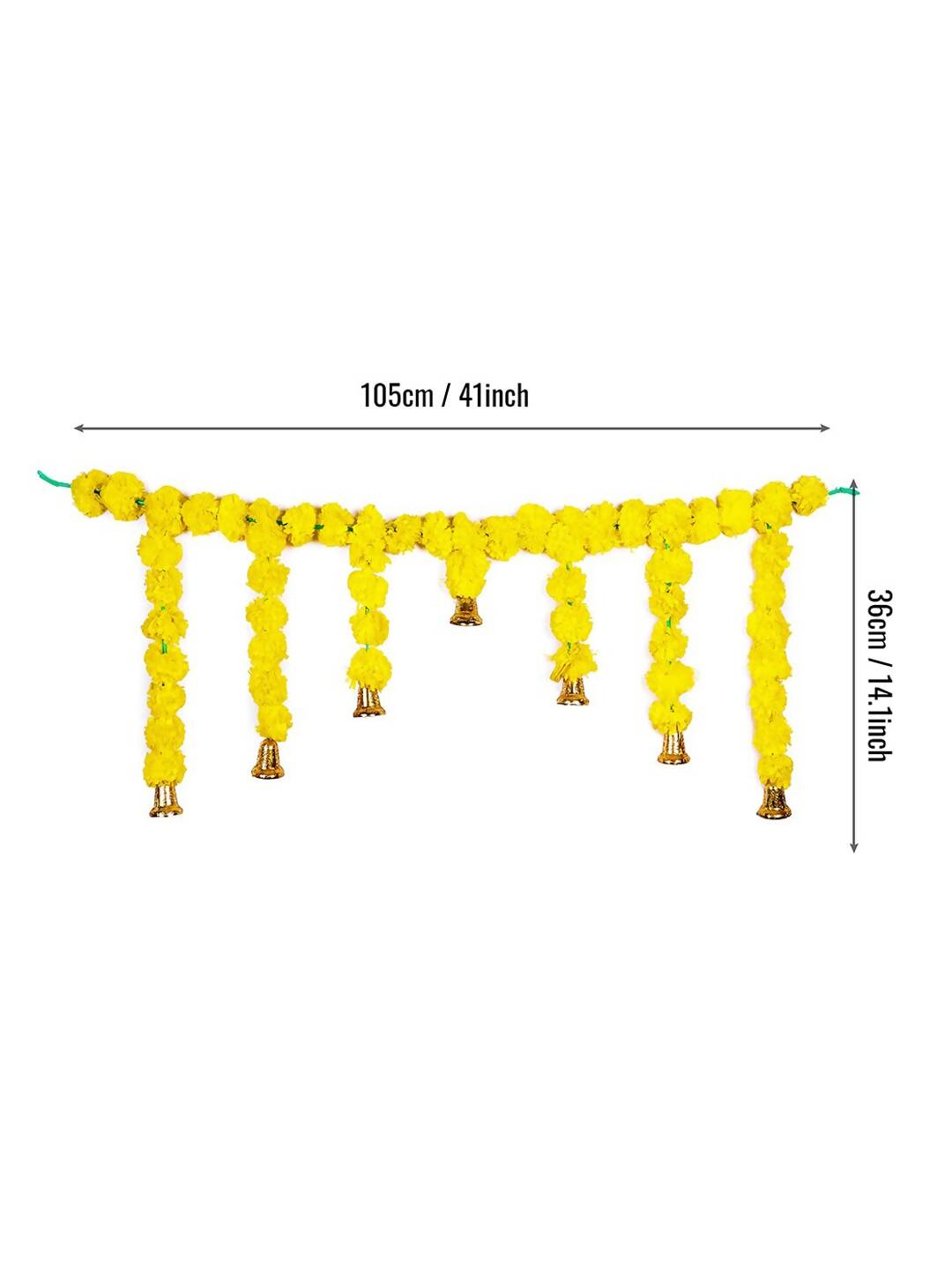 Tied Ribbons Yellow Entrance Hanging Marigold Flowers Bandhanwar Toran Garland with Bells - Distacart