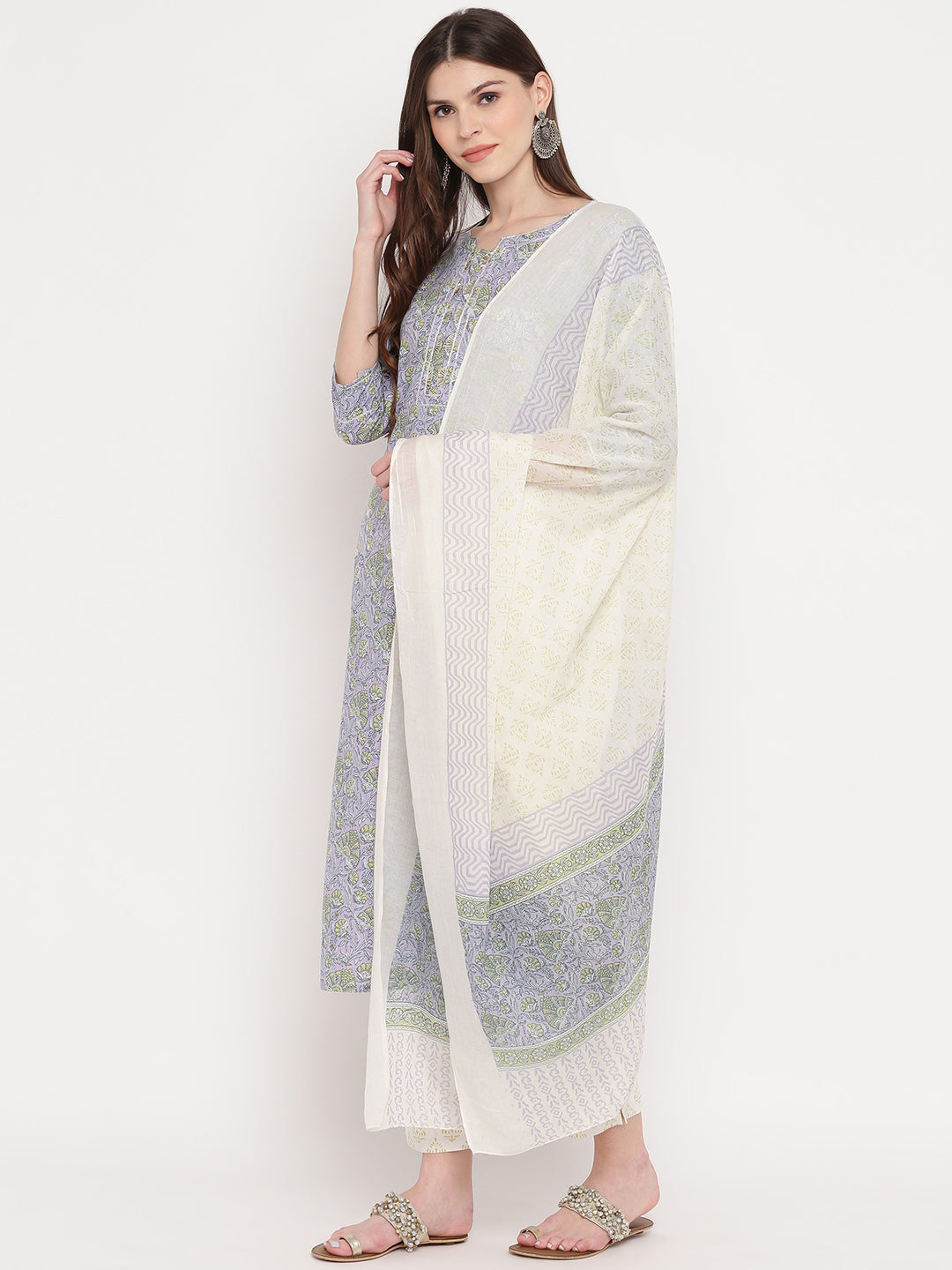 NOZ2TOZ Women's Purple Printed Kurta With Palazzo & Dupatta Set (Set of 3) - Distacart