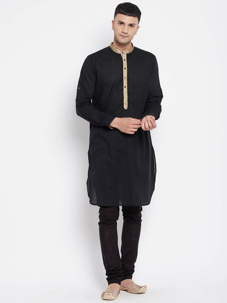Even Apparels Black Pure Cotton Men's Kurta With Contrast Collar And Placket - Distacart