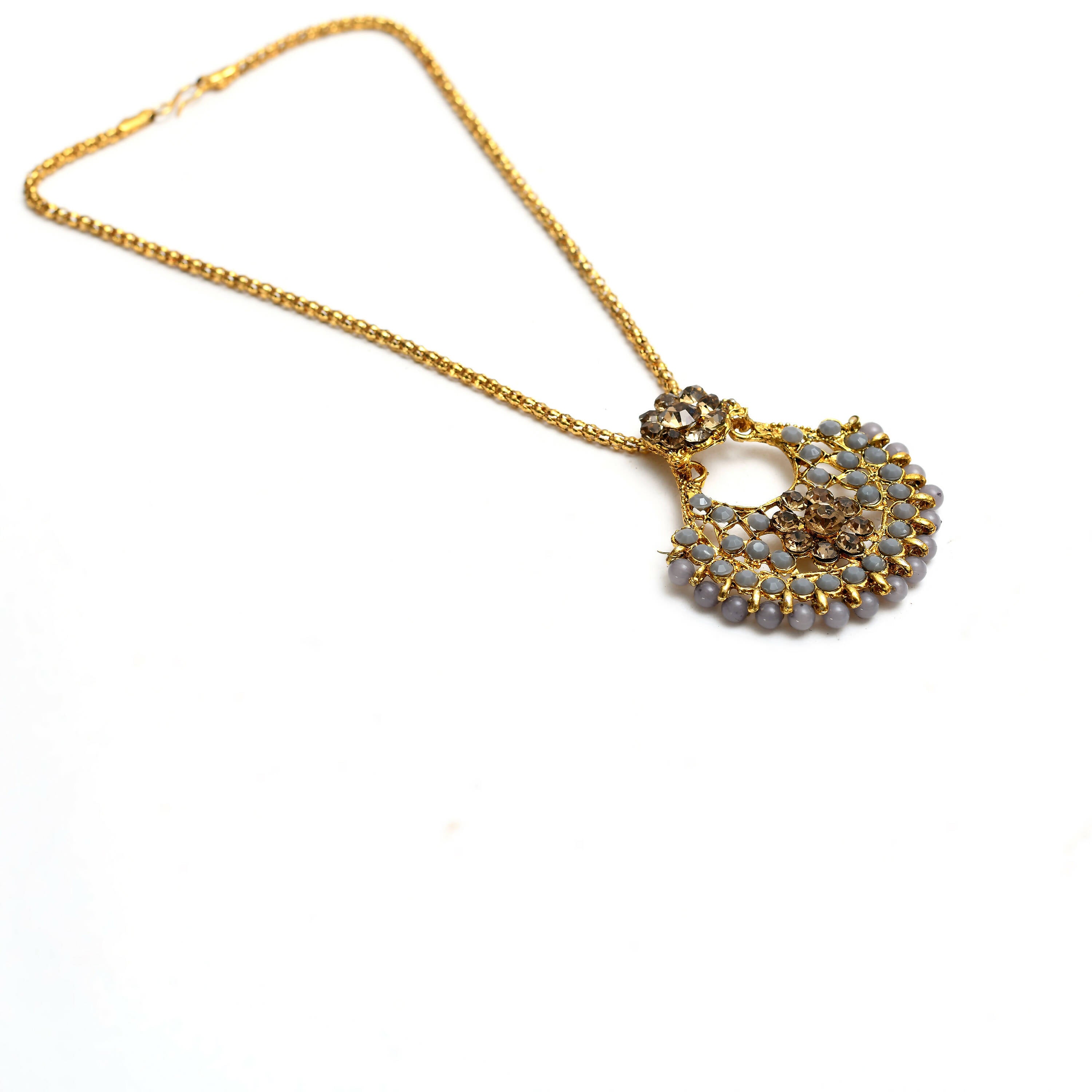 Mominos Fashion Johar Kamal Gold-Plated Brass Finish Long Necklace For Women (Golden/Grey) - Distacart